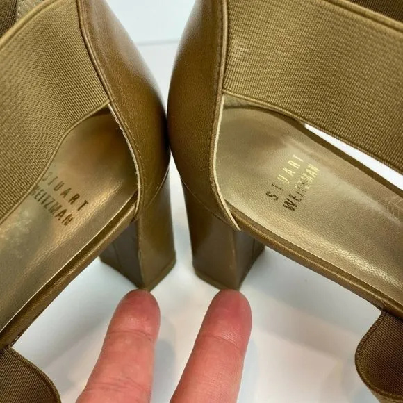 Stuart Weitzman‎ Heeled Sandals 10 Midexter Stretch Strappy Chunky Leather