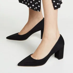 STUART WEITZMAN LANEY POINTED TOE PUMP BLOCK SUEDE BLACK 6 (D5)