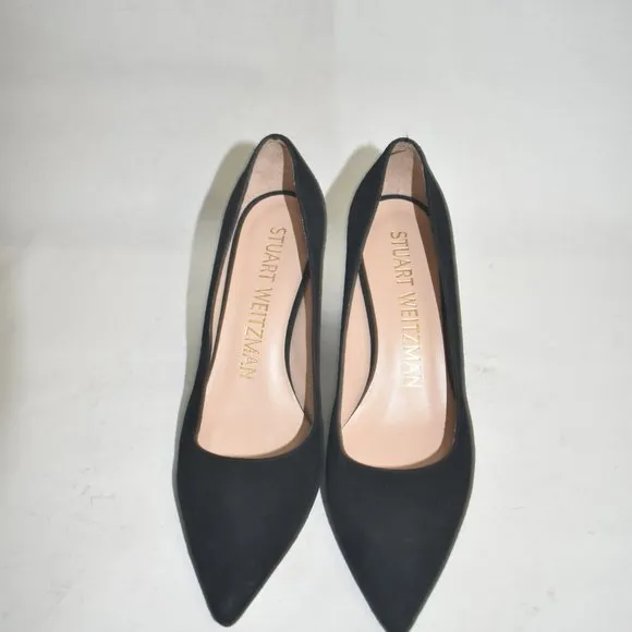 STUART WEITZMAN LANEY POINTED TOE PUMP BLOCK SUEDE BLACK 6 (D5)