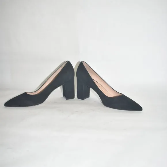 STUART WEITZMAN LANEY POINTED TOE PUMP BLOCK SUEDE BLACK 6 (D5)