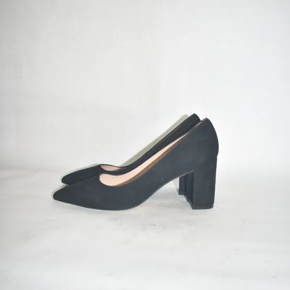 STUART WEITZMAN LANEY POINTED TOE PUMP BLOCK SUEDE BLACK 6 (D5)