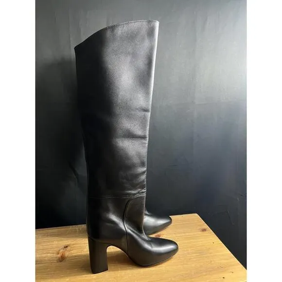 Stuart Weitzman LUCINDA Black Leather Fold Over the Knee High Boots 35.5 / US 5