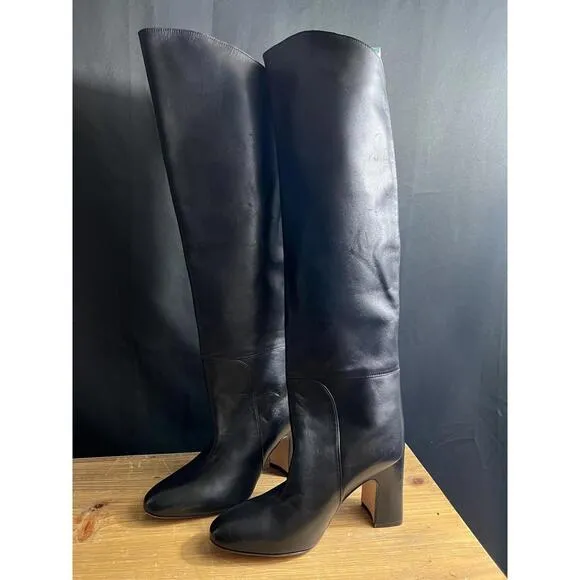 Stuart Weitzman LUCINDA Black Leather Fold Over the Knee High Boots 35.5 / US 5