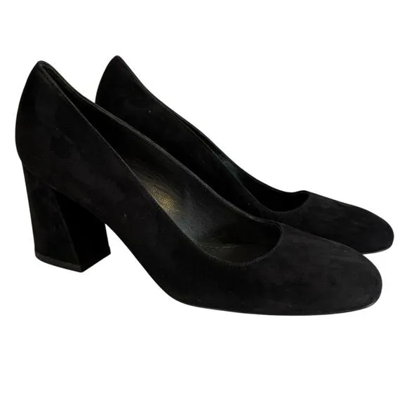 Stuart Weitzman Marymid Pump Shoes Women 6 Black Suede Slip On Modern Block Heel