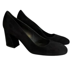 Stuart Weitzman Marymid Pump Shoes Women 6 Black Suede Slip On Modern Block Heel