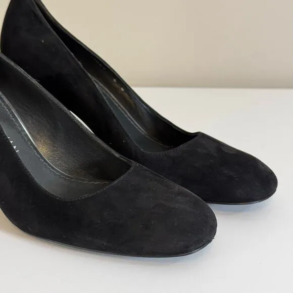 Stuart Weitzman Marymid Pump Shoes Women 6 Black Suede Slip On Modern Block Heel