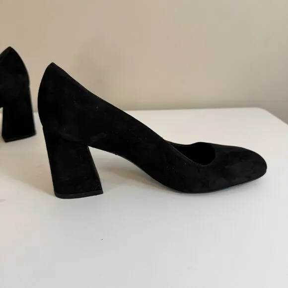 Stuart Weitzman Marymid Pump Shoes Women 6 Black Suede Slip On Modern Block Heel
