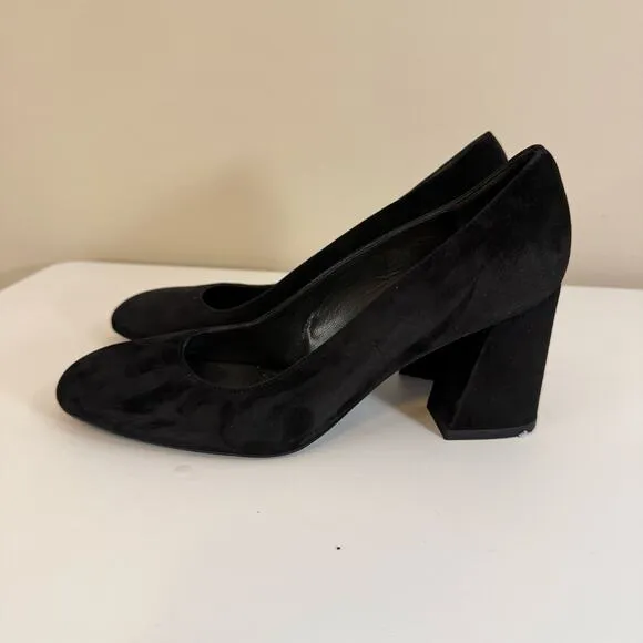 Stuart Weitzman Marymid Pump Shoes Women 6 Black Suede Slip On Modern Block Heel