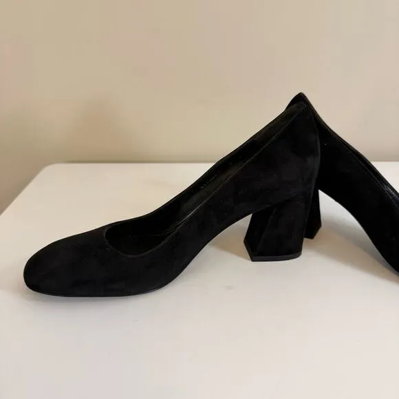 Stuart Weitzman Marymid Pump Shoes Women 6 Black Suede Slip On Modern Block Heel