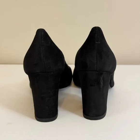 Stuart Weitzman Marymid Pump Shoes Women 6 Black Suede Slip On Modern Block Heel