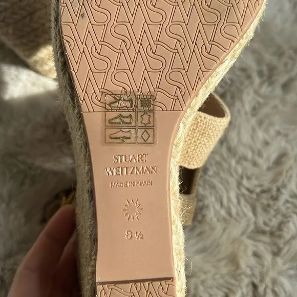 Stuart Weitzman Metallic Canvas Espradille Wedge Sandals, size 8.5