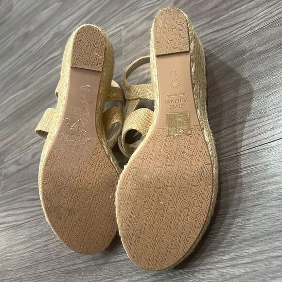 Stuart Weitzman Metallic Canvas Espradille Wedge Sandals, size 8.5