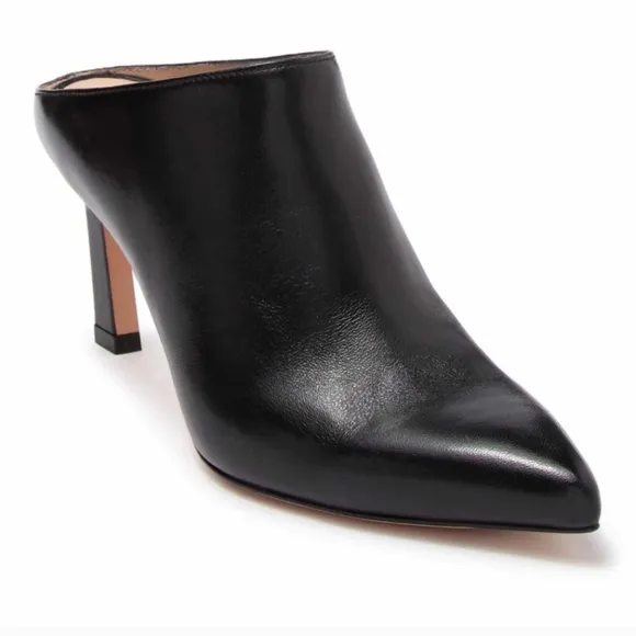 Stuart Weitzman Mira Nero Crush Napa Leather Heeled Mules Size 7.5