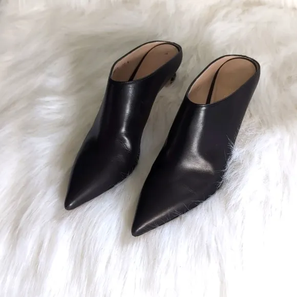Stuart Weitzman Mira Nero Crush Napa Leather Heeled Mules Size 7.5