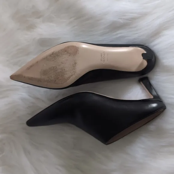 Stuart Weitzman Mira Nero Crush Napa Leather Heeled Mules Size 7.5