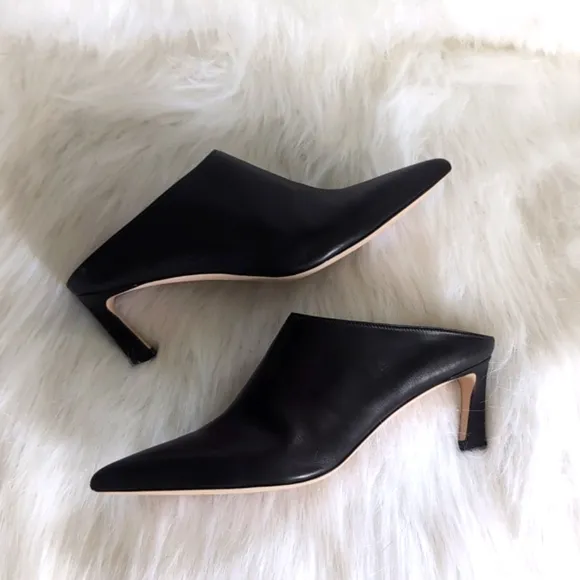 Stuart Weitzman Mira Nero Crush Napa Leather Heeled Mules Size 7.5