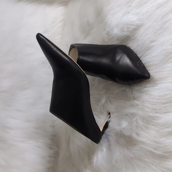 Stuart Weitzman Mira Nero Crush Napa Leather Heeled Mules Size 7.5
