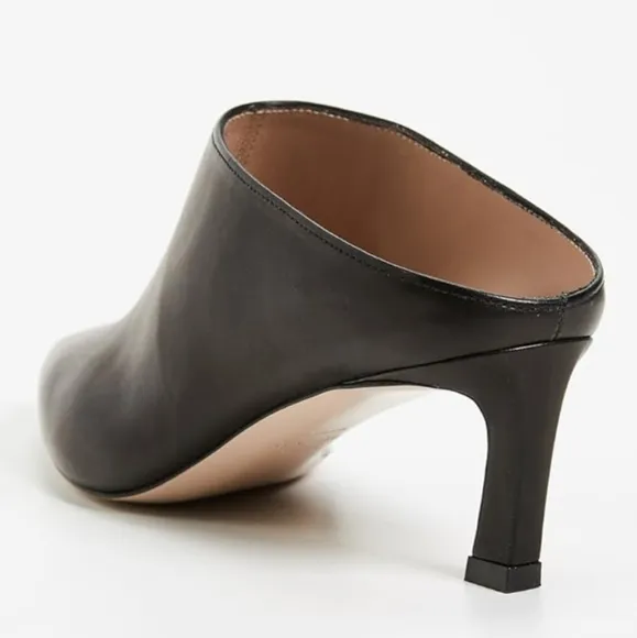 Stuart Weitzman Mira Nero Crush Napa Leather Heeled Mules Size 7.5