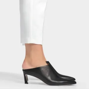 Stuart Weitzman Mira Nero Crush Napa Leather Heeled Mules Size 7.5