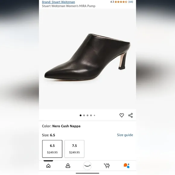 Stuart Weitzman Mira Nero Crush Napa Leather Heeled Mules Size 7.5