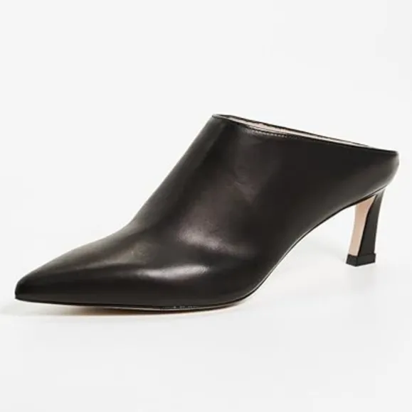 Stuart Weitzman Mira Nero Crush Napa Leather Heeled Mules Size 7.5