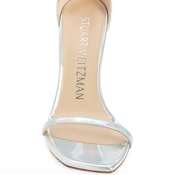Stuart Weitzman Nudistcurve iridescent Silver Patent leather Ankle strap size 11