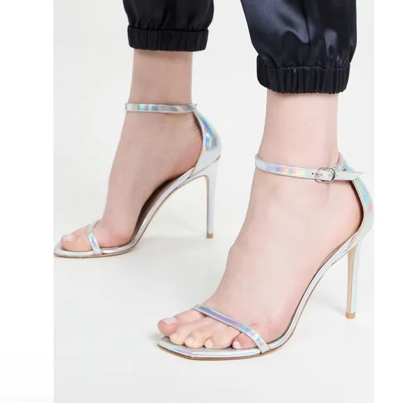 Stuart Weitzman Nudistcurve iridescent Silver Patent leather Ankle strap size 11
