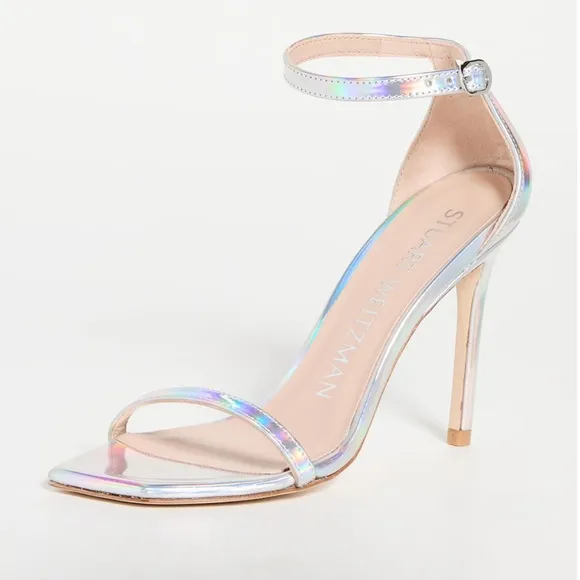 Stuart Weitzman Nudistcurve iridescent Silver Patent leather Ankle strap size 11