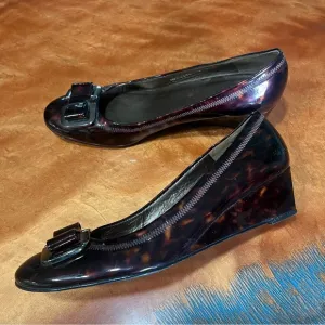 Stuart Weitzman Patent Leather Wedge Shoes Tortoise Shell animal print brown