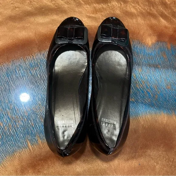 Stuart Weitzman Patent Leather Wedge Shoes Tortoise Shell animal print brown