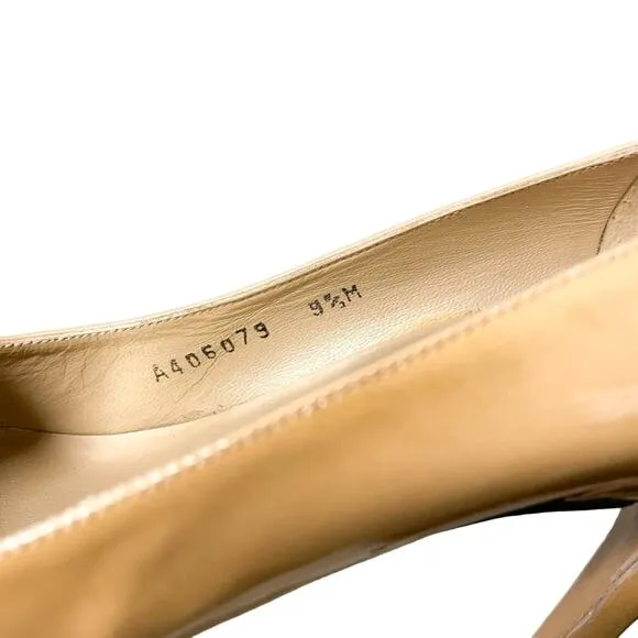 Stuart Weitzman Platswoon Patent Leather Round Point Toe Pumps Heels Tan 9.5