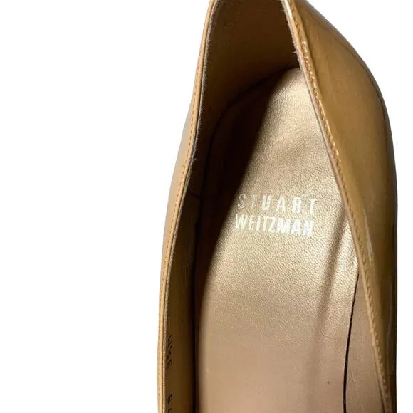 Stuart Weitzman Platswoon Patent Leather Round Point Toe Pumps Heels Tan 9.5