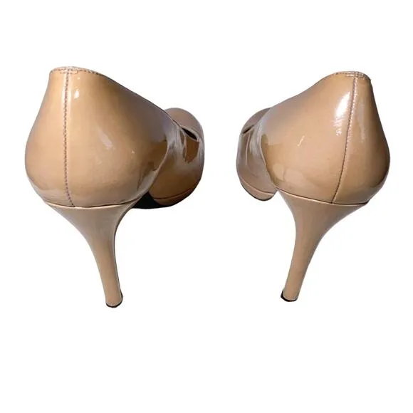 Stuart Weitzman Platswoon Patent Leather Round Point Toe Pumps Heels Tan 9.5