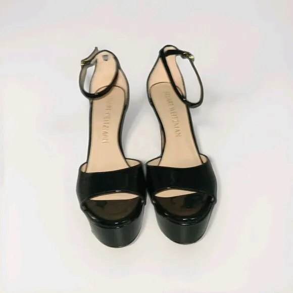 STUART WEITZMAN Shoes Disco Platform Sandal Black Patent Leather Sz 11. 5 New