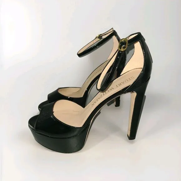 STUART WEITZMAN Shoes Disco Platform Sandal Black Patent Leather Sz 11. 5 New