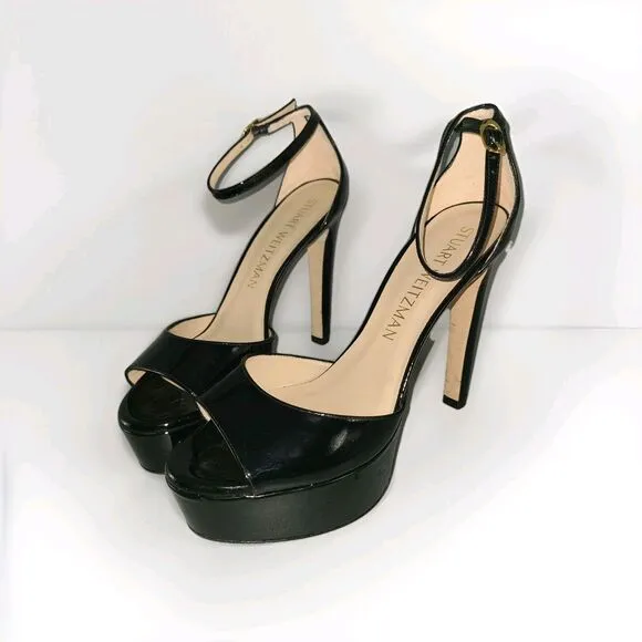 STUART WEITZMAN Shoes Disco Platform Sandal Black Patent Leather Sz 11. 5 New