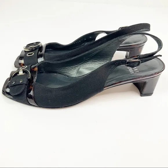Stuart Weitzman Tortoise Heel Peep Toe Slingback 8