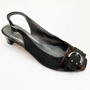 Stuart Weitzman Tortoise Heel Peep Toe Slingback 8