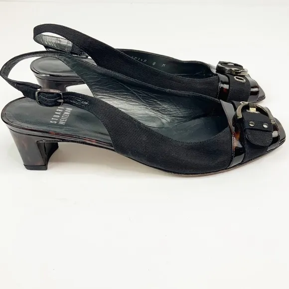 Stuart Weitzman Tortoise Heel Peep Toe Slingback 8