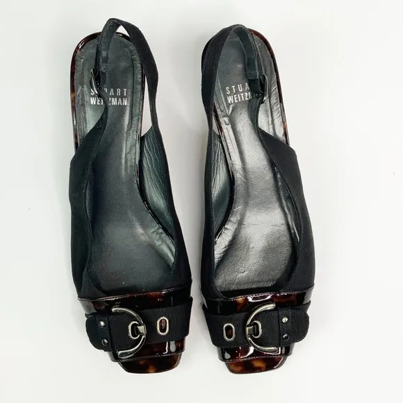 Stuart Weitzman Tortoise Heel Peep Toe Slingback 8