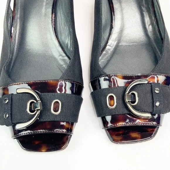 Stuart Weitzman Tortoise Heel Peep Toe Slingback 8