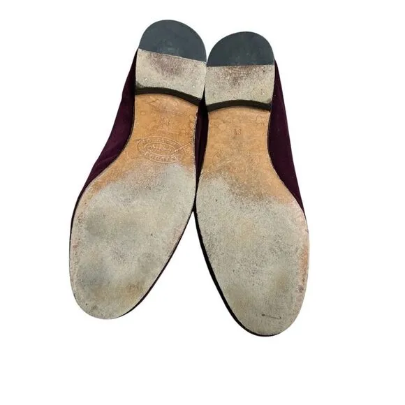 Stubbs &amp; Wooten Palm Beach Burgundy Velvet Gold Crown Flats 8.5