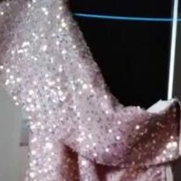 Stunning blush Pink Formal Sequin Gown off shoulder Dress - wedding prom…