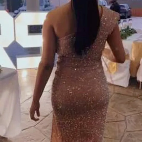 Stunning blush Pink Formal Sequin Gown off shoulder Dress - wedding prom…