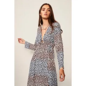 Suboo Amelie Long Sleeve Dress In Multi Blue Leopard Animal Print Womens Size S
