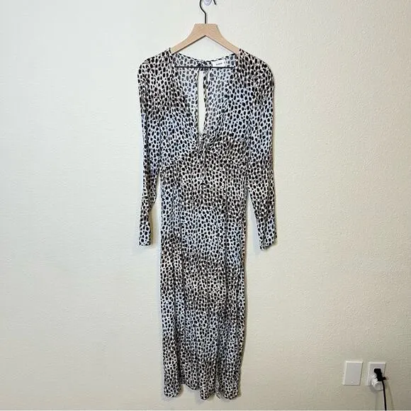 Suboo Amelie Long Sleeve Dress In Multi Blue Leopard Animal Print Womens Size S