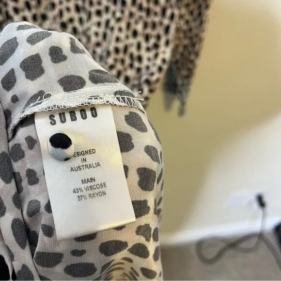Suboo Amelie Long Sleeve Dress In Multi Blue Leopard Animal Print Womens Size S