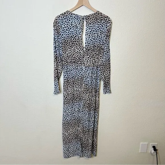Suboo Amelie Long Sleeve Dress In Multi Blue Leopard Animal Print Womens Size S