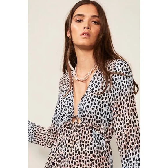 Suboo Amelie Long Sleeve Dress In Multi Blue Leopard Animal Print Womens Size S
