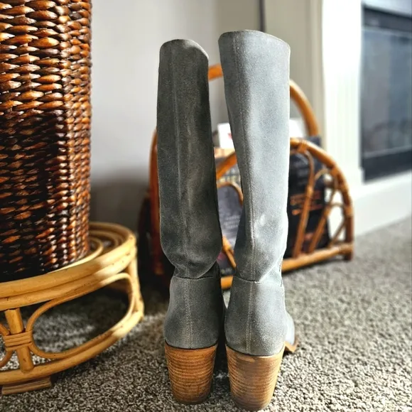 Suede Knee High Mid Calf Western Style Boots